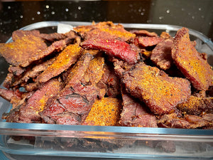 Smoked Beef Jerky in a glass container