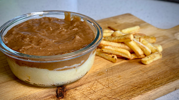 Homemade KFC chips with potato and gravy