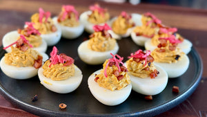 Nanna's devilled eggs with crispy bacon